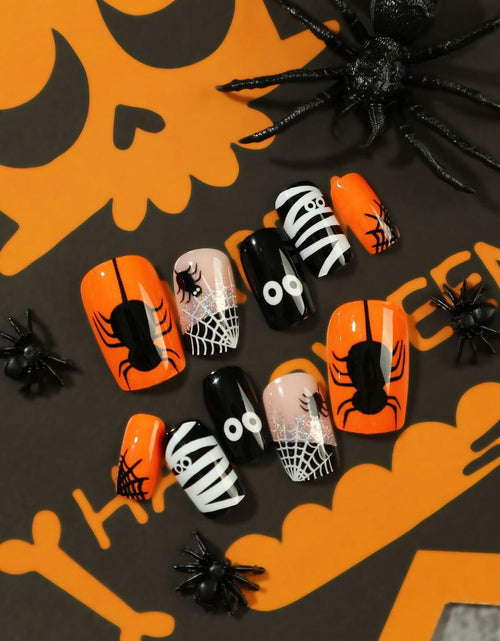 Load image into Gallery viewer, 24Pcs Square Medium Press On Nails Halloween Spider Web Design False Nails
