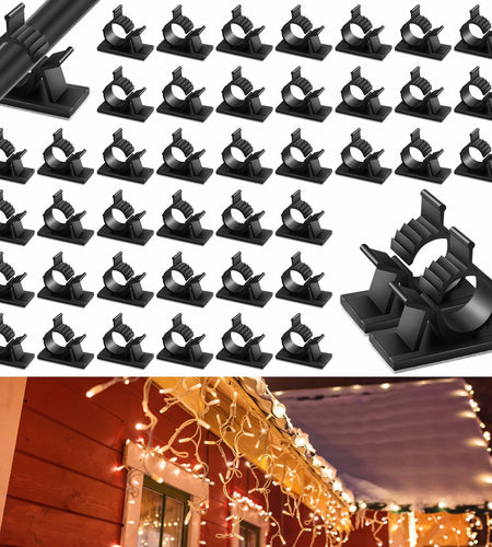 Barydat Cable Clips Black 50pcs Self Adhesive Wire Organizer 1.46x0.72in