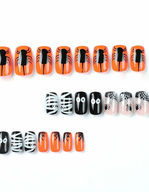 Load image into Gallery viewer, 24Pcs Square Medium Press On Nails Halloween Spider Web Design False Nails
