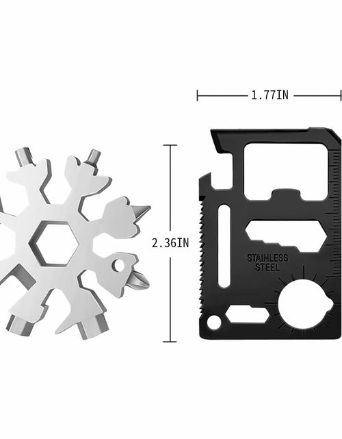 Load image into Gallery viewer, 18 in 1 Silver Snowflake Multitool &amp; 20 in 1 Black Credit Card Multitools Gift
