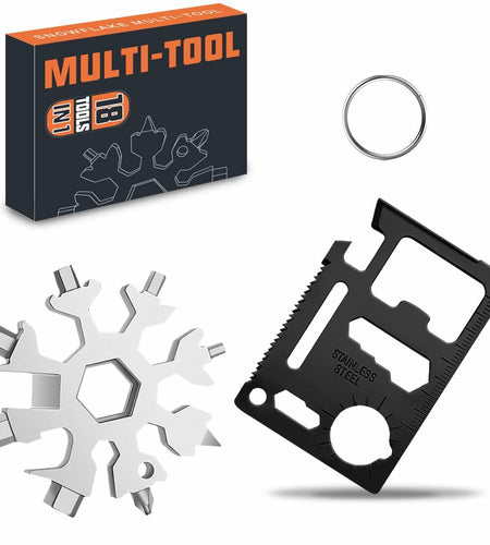 18 in 1 Silver Snowflake Multitool & 20 in 1 Black Credit Card Multitools Gift
