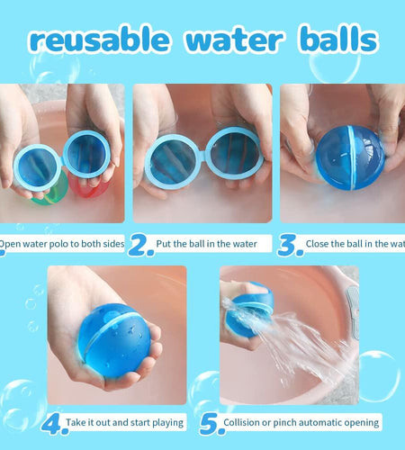 Reusable Silicone Water Balloons 6PCS Latex-Free Quick Fill Self Sealing