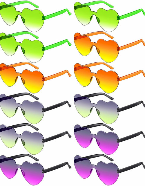 Load image into Gallery viewer, Photect 12 Pair Heart Sunglasses Gradient Green Yellow Purple Trendy Bulk
