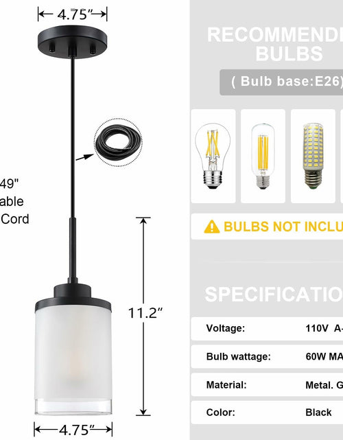 Load image into Gallery viewer, CJY CHENJINYAN 2 Pack 4.3" Black Pendant Light Fixture Frosted Glass
