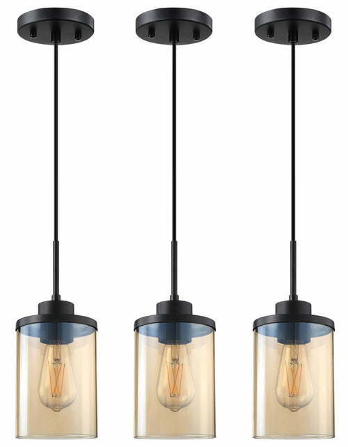 Load image into Gallery viewer, CJY CHENJINYAN 3 Pack 4.3" Amber Glass Pendant Lights Black Finish
