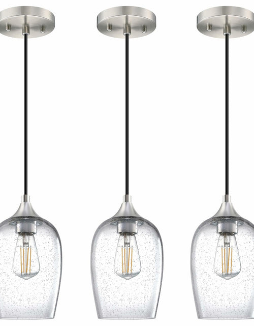Load image into Gallery viewer, 3 Pack Globe Pendant Light 5.1" Clear Seeded Glass Brushed Nickel Modern
