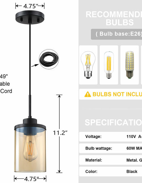 Load image into Gallery viewer, CJY CHENJINYAN 3 Pack 4.3" Amber Glass Pendant Lights Black Finish
