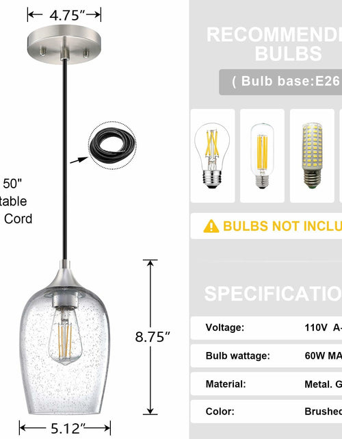 Load image into Gallery viewer, 3 Pack Globe Pendant Light 5.1" Clear Seeded Glass Brushed Nickel Modern
