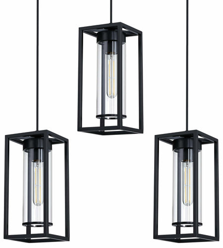 RAINLIGHTING 3 Pack Pendant Ceiling Light 6" Grey Glass Black Finish Indoor