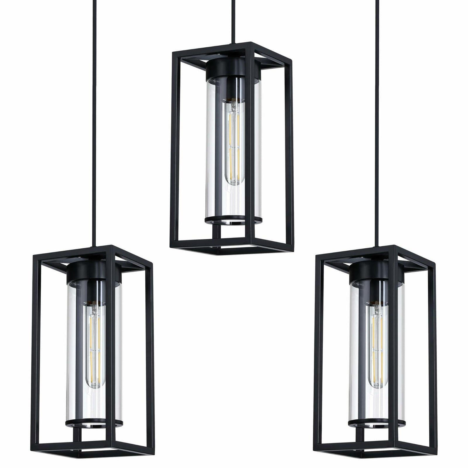 RAINLIGHTING 3 Pack Pendant Ceiling Light 6" Grey Glass Black Finish Indoor