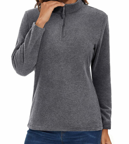 MAGCOMSEN Women's Quarter Zip Pullover Fleece Jacket Grey XL Warm Comfort