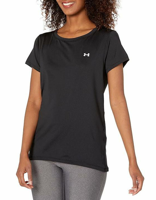 Load image into Gallery viewer, Under Armour HeatGear Athletic Fit Shirt Women Black Metallic Silver Size XS
