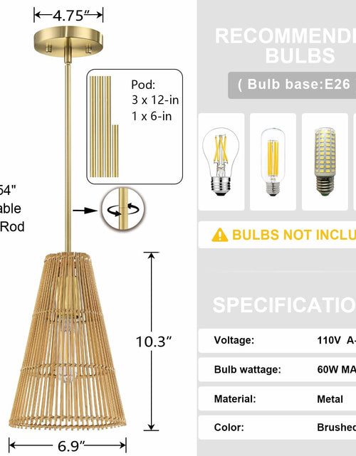 Load image into Gallery viewer, Dolaimi 2 Pack Adjustable Industrial Pendant Light 6.9" Rattan Bronze
