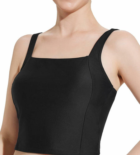 baleaf Women's Black Tankini Swim Top Modest Square Neck Size 42