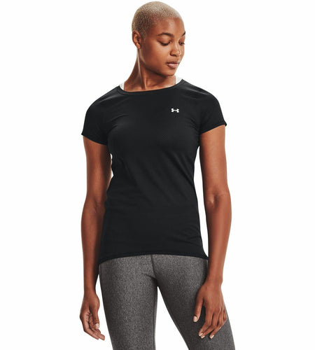 Under Armour HeatGear Athletic Fit Shirt Women Black Metallic Silver Size XS