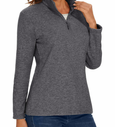 MAGCOMSEN Women's Quarter Zip Pullover Fleece Jacket Grey XL Warm Comfort