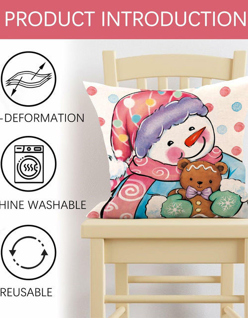 Load image into Gallery viewer, Fjfz Set of 4 Christmas Snowman Santa Pillow Covers 16x16 Plaid Polka Dot
