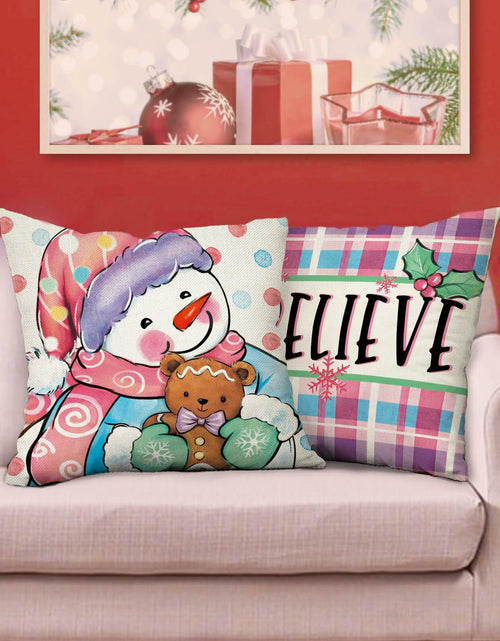 Load image into Gallery viewer, Fjfz Set of 4 Christmas Snowman Santa Pillow Covers 16x16 Plaid Polka Dot
