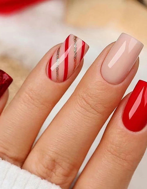 Load image into Gallery viewer, RIICFDD Christmas Press On Nails 24 Pcs White Snowflake Short Square Fake
