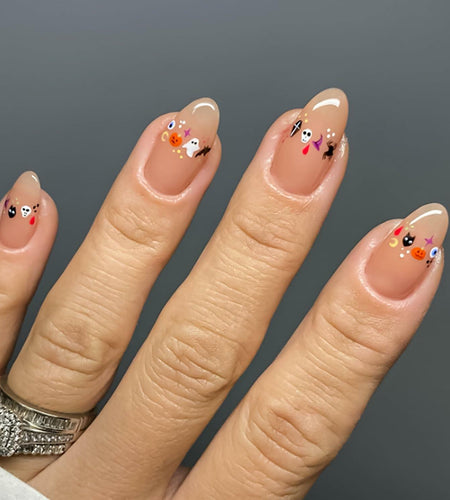 RIICFDD 24 Pcs Medium Black French Tip Halloween Press-On Almond Fake Nails