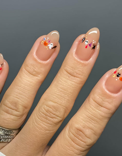 Load image into Gallery viewer, RIICFDD 24 Pcs Medium Black French Tip Halloween Press-On Almond Fake Nails
