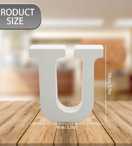 YRONTY 4in White Wooden Letter U Unfinished DIY Crafts Decorative Alphabet