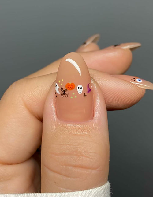 Load image into Gallery viewer, RIICFDD 24 Pcs Medium Black French Tip Halloween Press-On Almond Fake Nails

