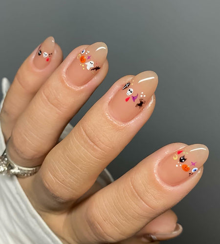 RIICFDD 24 Pcs Medium Black French Tip Halloween Press-On Almond Fake Nails