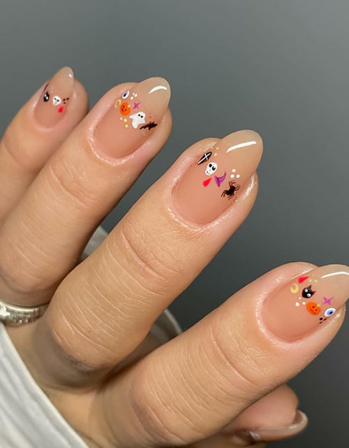 Load image into Gallery viewer, RIICFDD 24 Pcs Medium Black French Tip Halloween Press-On Almond Fake Nails
