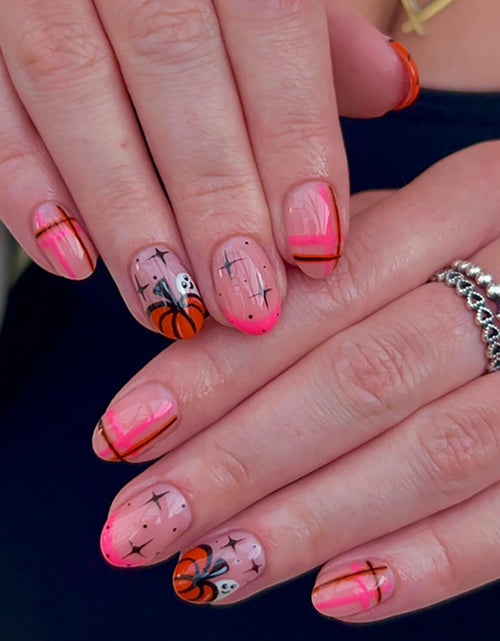 Load image into Gallery viewer, RIICFDD Halloween Press On Nails 24 Pcs Light Pink Almond Full Cover Cute
