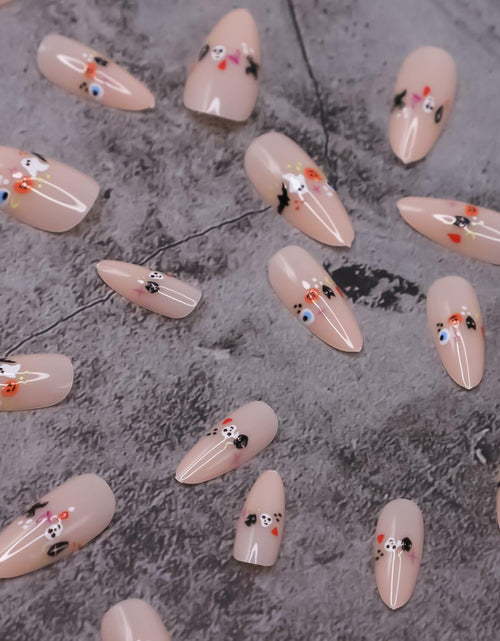 Load image into Gallery viewer, RIICFDD 24 Pcs Medium Black French Tip Halloween Press-On Almond Fake Nails
