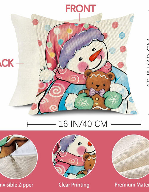Load image into Gallery viewer, Fjfz Set of 4 Christmas Snowman Santa Pillow Covers 16x16 Plaid Polka Dot
