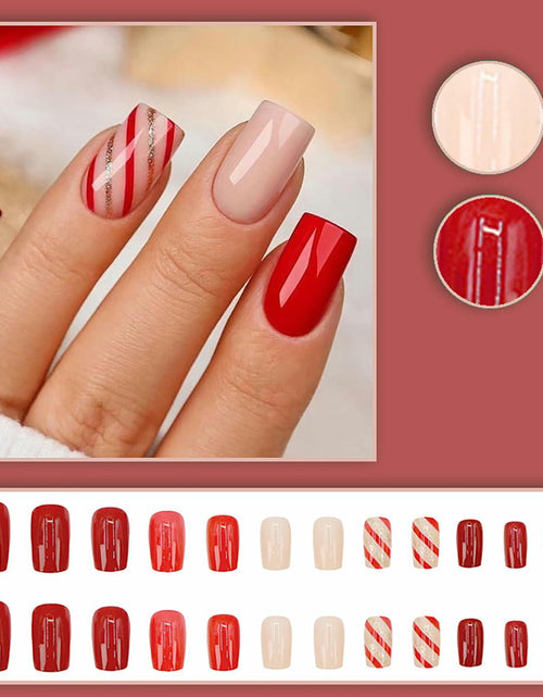 Load image into Gallery viewer, RIICFDD Christmas Press On Nails 24 Pcs White Snowflake Short Square Fake
