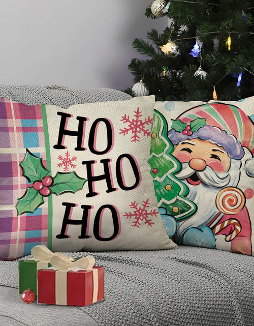 Load image into Gallery viewer, Fjfz Set of 4 Christmas Snowman Santa Pillow Covers 16x16 Plaid Polka Dot
