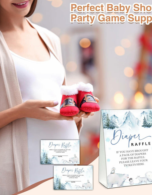 Load image into Gallery viewer, Christmas Baby Shower Game 50 Pink Truck Diaper Raffle Tickets with Sign
