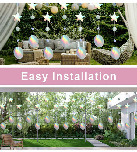 Giantree 65Ft Iridescent Star Circle Dot Garland 5Pcs Wedding Party Decor