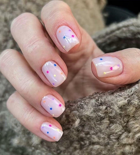RIICFDD 24pcs Short Square Press On Nails Nude Pink Floral Glossy Style 18