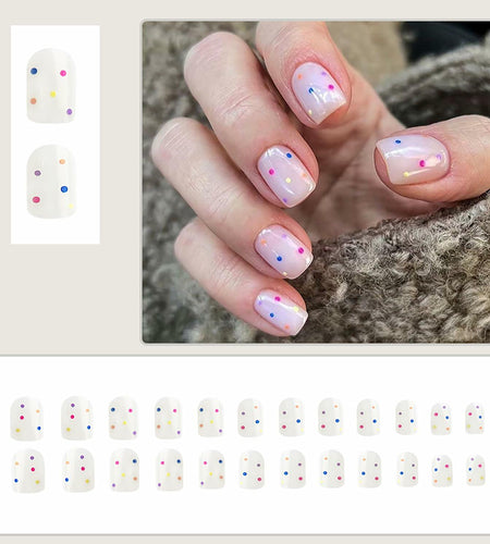 RIICFDD 24pcs Short Square Press On Nails Nude Pink Floral Glossy Style 18