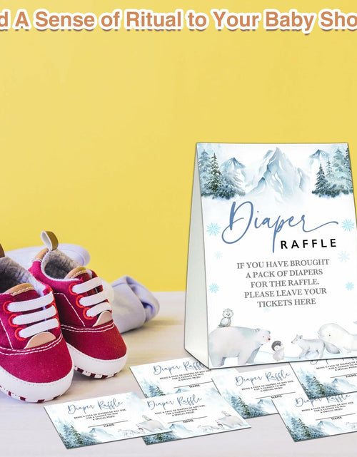 Load image into Gallery viewer, Christmas Baby Shower Game 50 Pink Truck Diaper Raffle Tickets with Sign
