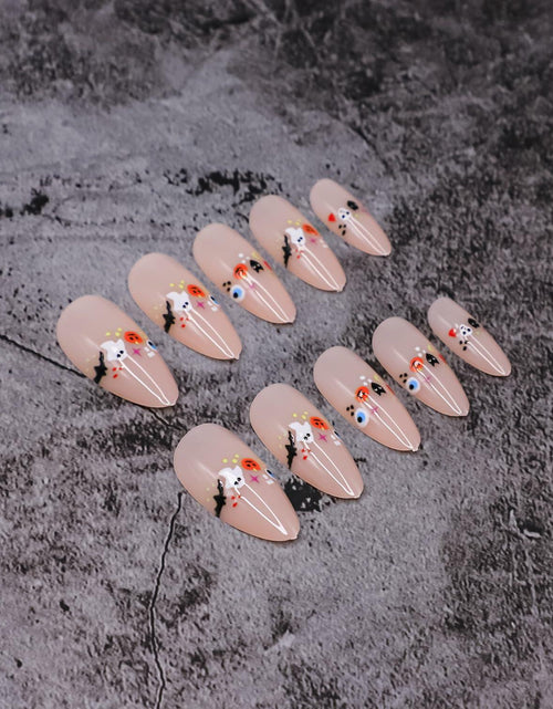 Load image into Gallery viewer, RIICFDD 24 Pcs Medium Black French Tip Halloween Press-On Almond Fake Nails
