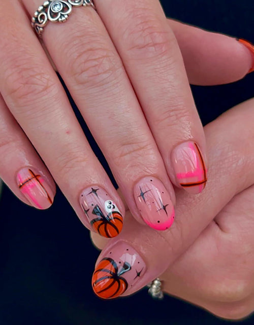 Load image into Gallery viewer, RIICFDD Halloween Press On Nails 24 Pcs Light Pink Almond Full Cover Cute
