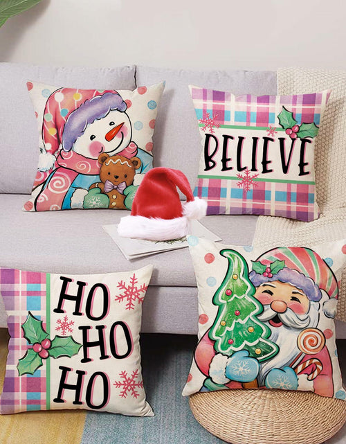 Load image into Gallery viewer, Fjfz Set of 4 Christmas Snowman Santa Pillow Covers 16x16 Plaid Polka Dot
