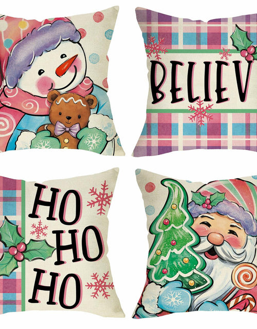 Load image into Gallery viewer, Fjfz Set of 4 Christmas Snowman Santa Pillow Covers 16x16 Plaid Polka Dot
