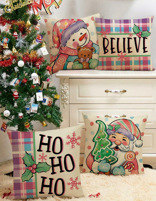 Load image into Gallery viewer, Fjfz Set of 4 Christmas Snowman Santa Pillow Covers 16x16 Plaid Polka Dot
