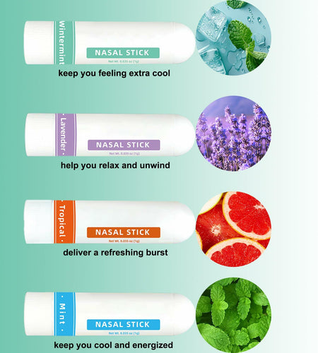 BestBy09/29 CHOVEMOAR Nasal Stick Inhaler Set of 4 Natural Mint Energy Boost