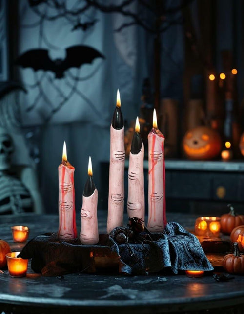 Load image into Gallery viewer, Witch Finger Candles 5 Pack Devil Designs Black Nails Indoor Gothic Decor
