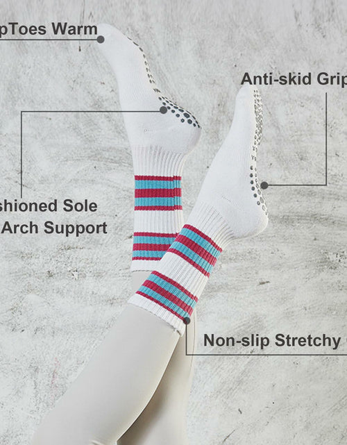 Load image into Gallery viewer, JUCHYDii Yoga Socks 3-Pack Black/Grey/White Non-Slip Cushioned Grip
