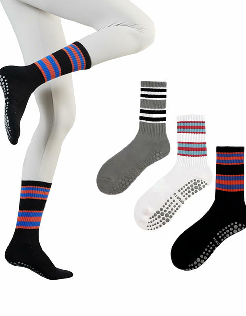 Load image into Gallery viewer, JUCHYDii Yoga Socks 3-Pack Black/Grey/White Non-Slip Cushioned Grip
