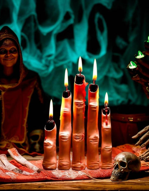 Load image into Gallery viewer, Witch Finger Candles 5 Pack Devil Designs Black Nails Indoor Gothic Decor
