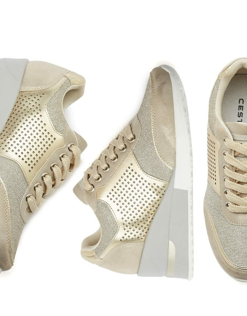 Load image into Gallery viewer, Gold High Heel Wedge Sneakers SM1-GOLD-6.5A Women Lace Up New
